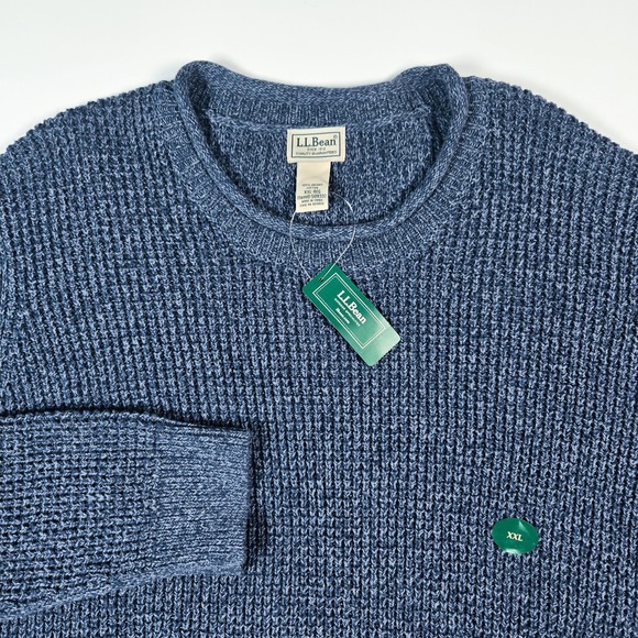 L.L. Bean Roll Neck Sweater Mens Blue XXL 2XL Organic Cotton Waffle‎ 509337 NEW